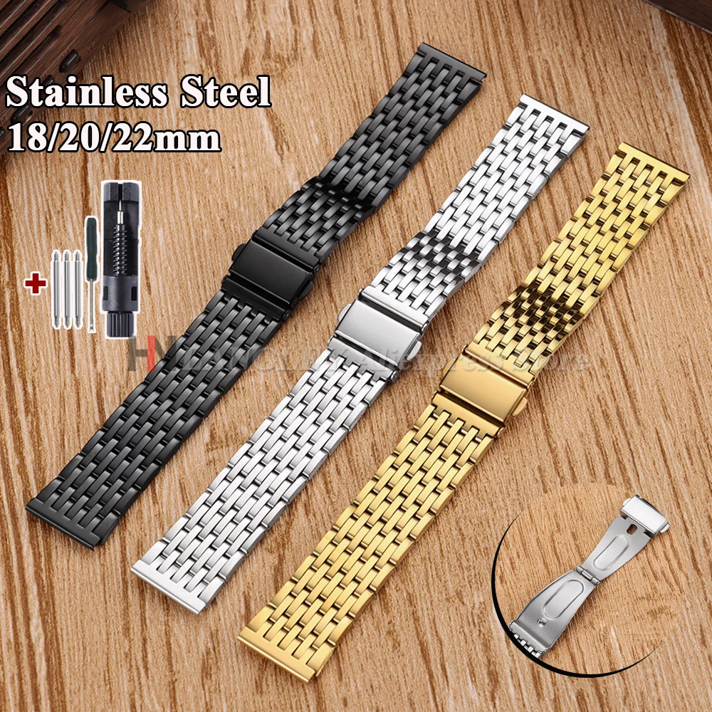 Bracelets de montre en acier inoxydable, 18mm, 20mm, 22mm, pour Seiko, Rolex, Omega, bracelet de montre universel en métal, boucle pliante
