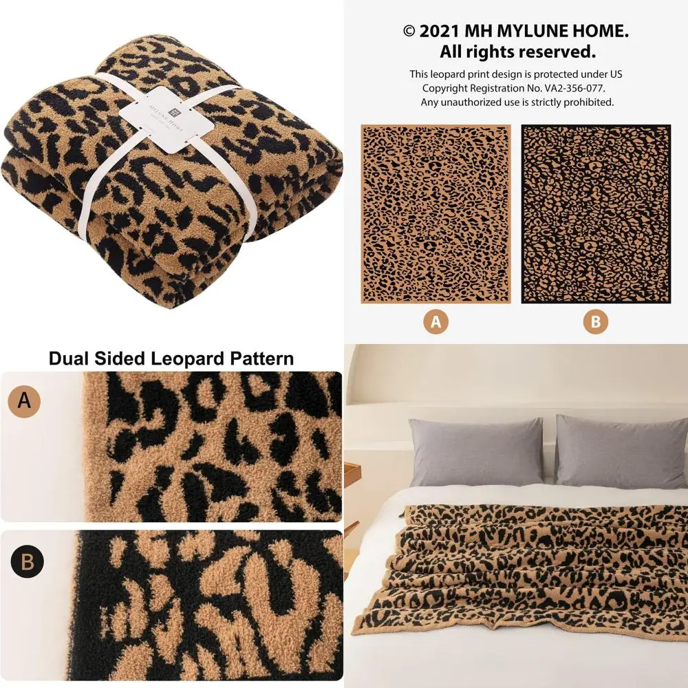 

Reversible Leopard Pattern Microfiber Blanket, 71x78 inches, Brown, Ultra Soft & Warm for Sofa, Couch, Bed, Extra Large
