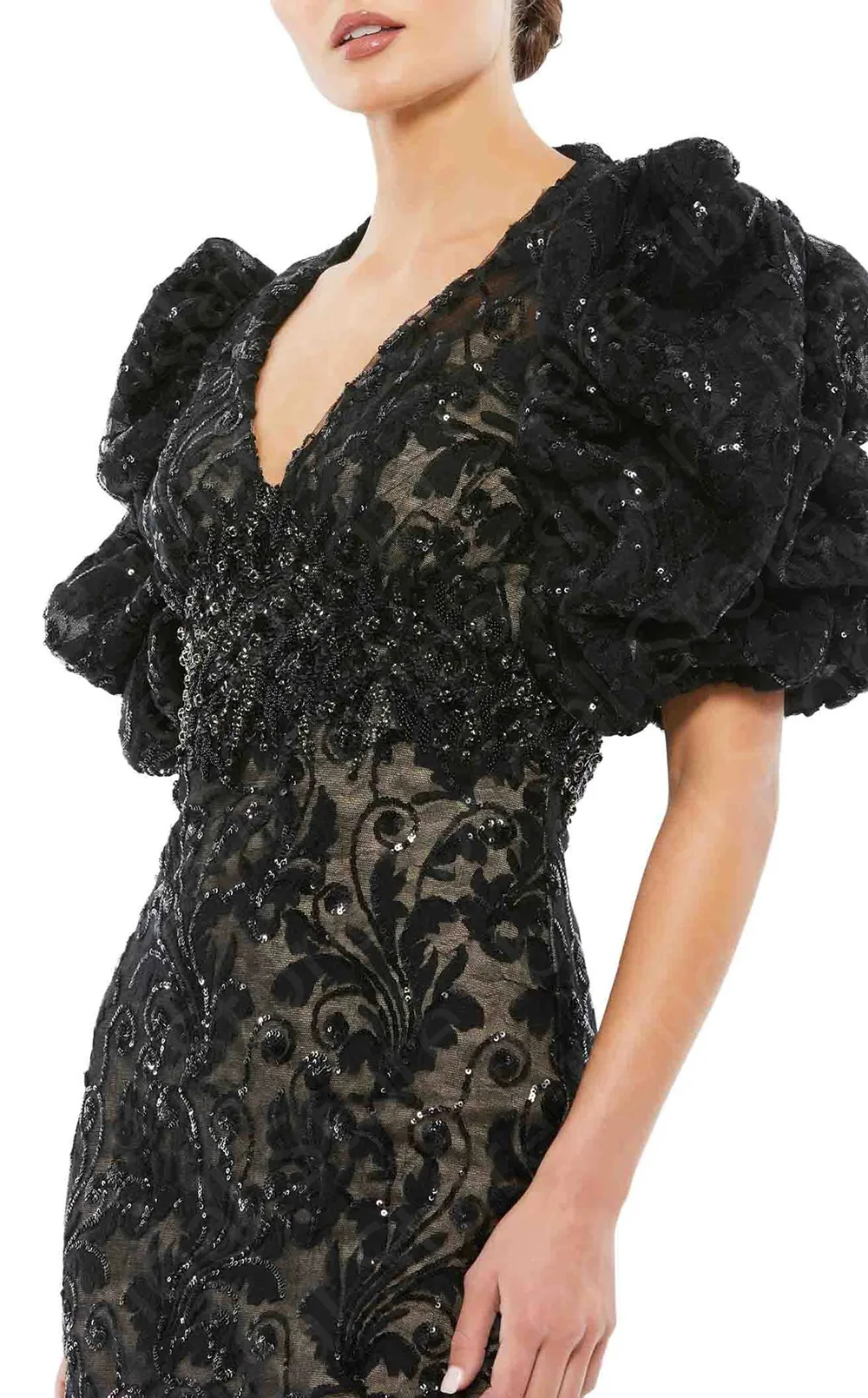 Vestidos de renda para a mãe da noiva, vestido curto exclusivo, manga inchada, comprimento do joelho, vestidos de casamento, decote V