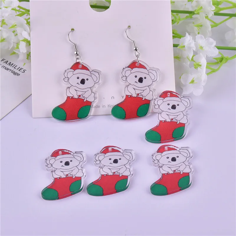 10pcs/pack Koala Socks Christmas Arcylic Charms for DIY Jewelry Making  Bulk Items Wholesale