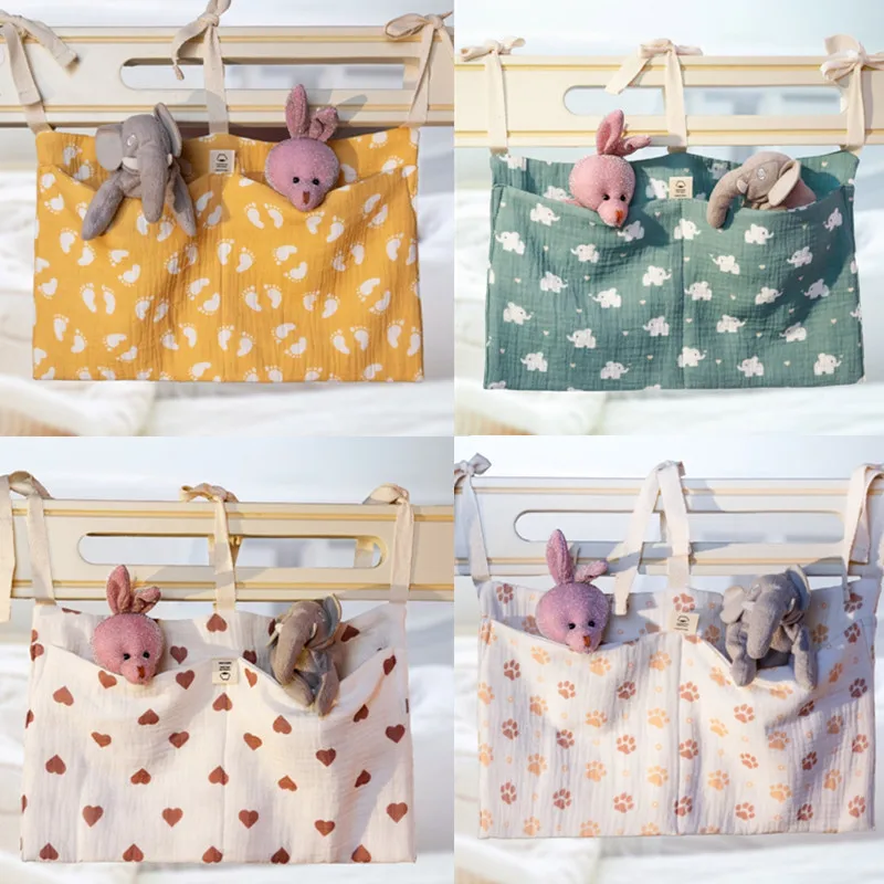 

1pc Cute Cartoon Cotton Baby Crib Hanging Storage Bag Children Bedside Toys Storage Bag with Two Large Pocket Diaper Bag