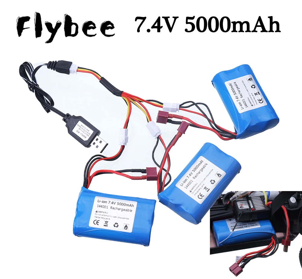 ( T plug ) 7.4V 5000mAh Li-ion Battery / USB Charger 2S For Wltoys 12428 144001 Off-road Racing Car Electric Toys Battery Parts