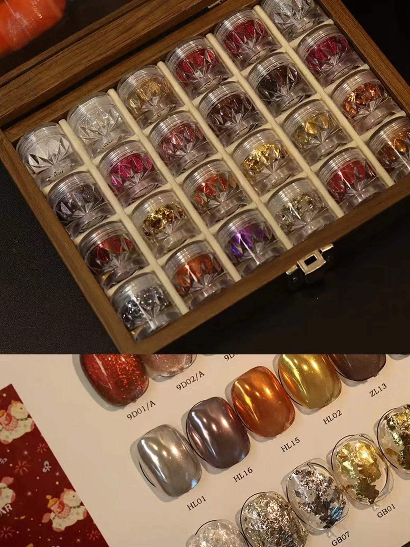 Set di polvere per unghie effetto occhio di gatto a 24 colori con cartella colori. Charm per nail art fai da te, un regalo perfetto per San Valentino