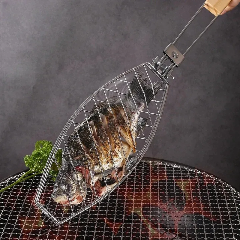 Roasting Fish Grilling Basket Vegetable with Folding Handle DIY Flexible Nonstick Outdoor Barbecue Tool Portable Burger Mesh BBQ