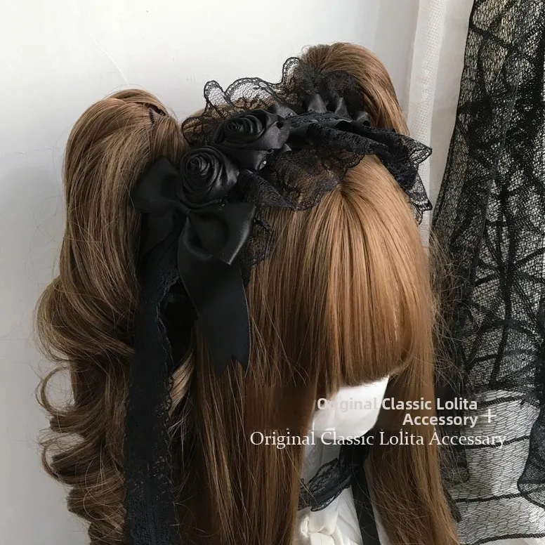 Dark Gothic Lolita 3 Piece Set Hairband Brooch Pin Hair Clip Lace Hair Accessories Adult Original Design Fashion Jewelry