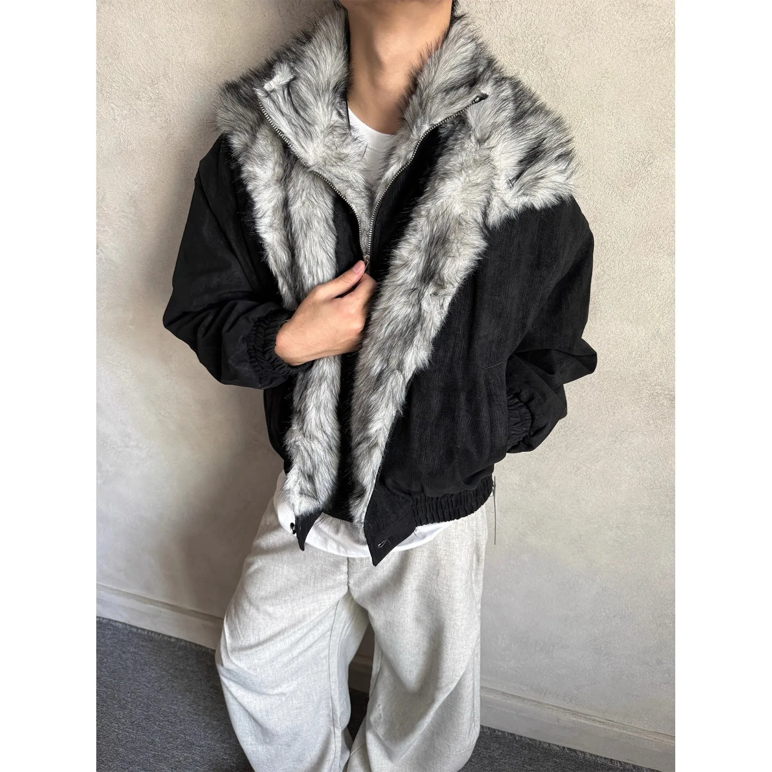 

Autumn Winter Large Size ort Double Layer Fluffy Stand Collar Men's Jaet Mountain Eagle Brand Casual Outerwear