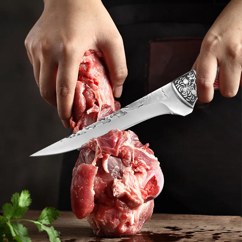

Hand Forged Blade Butcher Boning Knife Wood Handle Kitchen Knives Meat Cleaver Chopping Vegetables Chef Knife Slicing Fish Meat