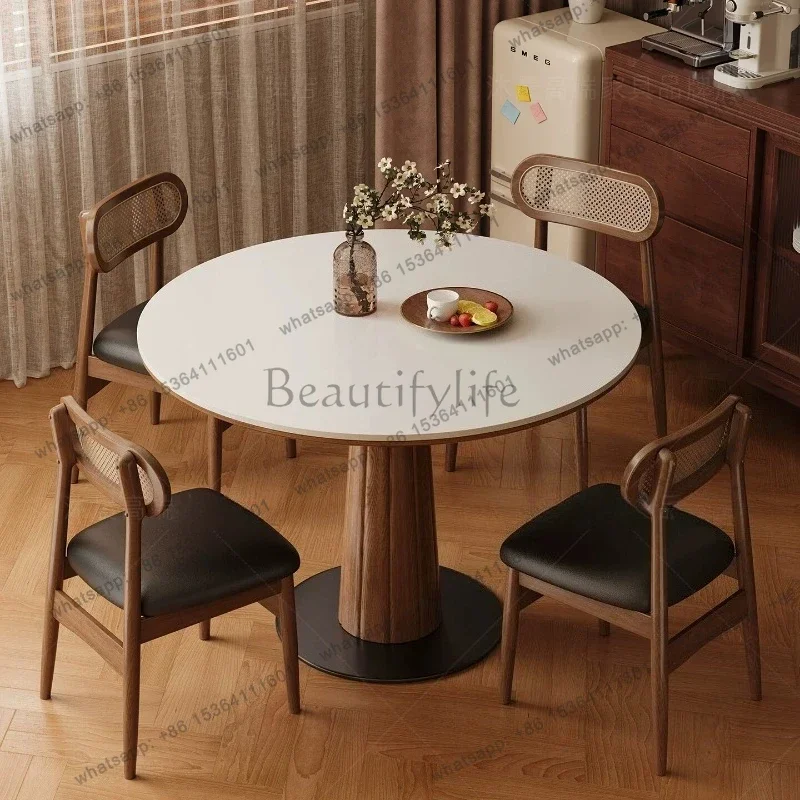Medieval Rock Slab Dining Table Small Apartment Solid Wood Retro Dining Table High-End Negotiation Tables and Chairs Furniture