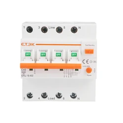 ETEK Low Voltage RCBO 4P(3P+N)  30mA A type RCD Overload Short Current Leakage Protection Protect RCBO RCD 25A 32A 40A 63A EKL15