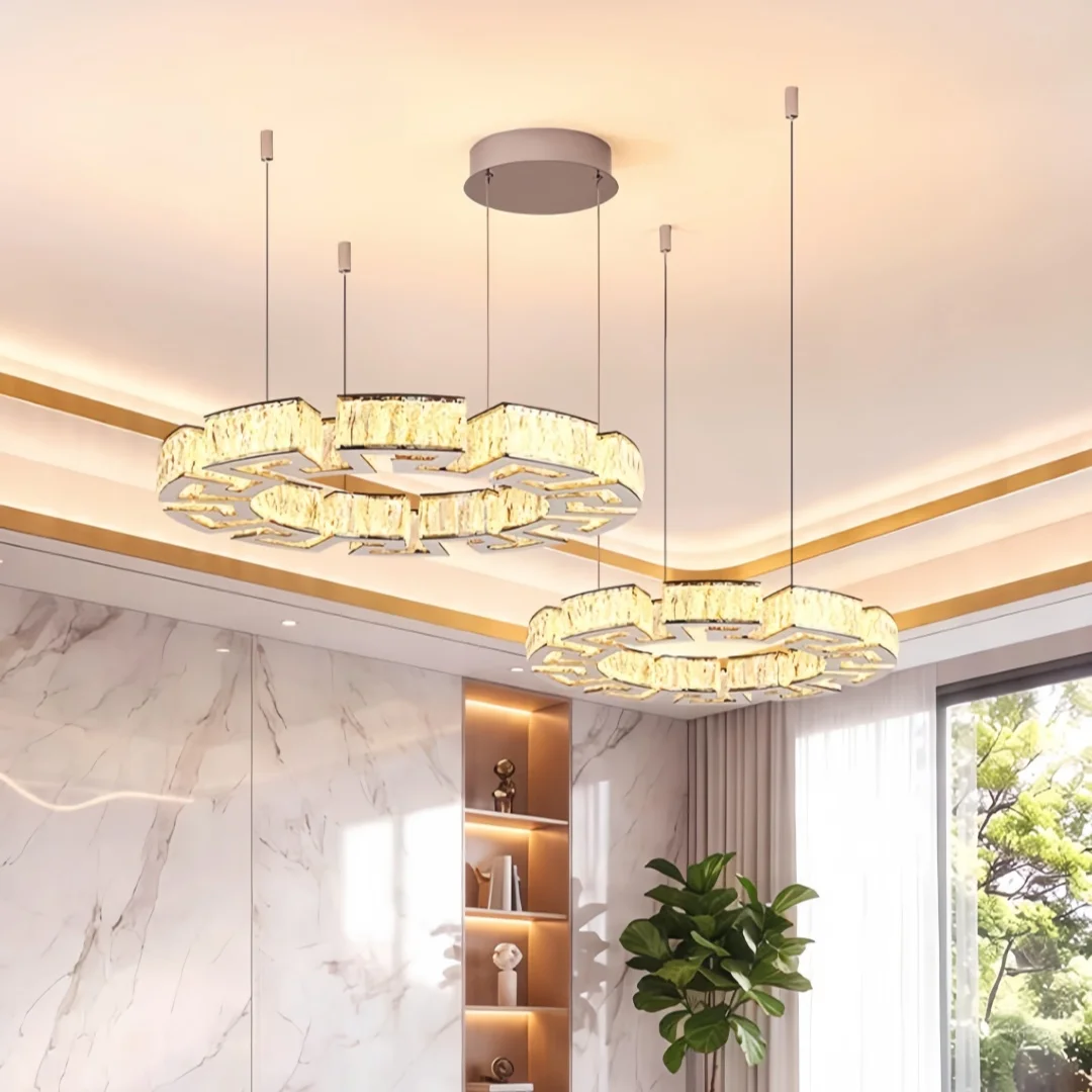 2026 New Nordic LED Crystal Pendant Light, 3-Color Dimmable Chandelier for Living Room, Dining Room, Hall & Indoor Home Lighting
