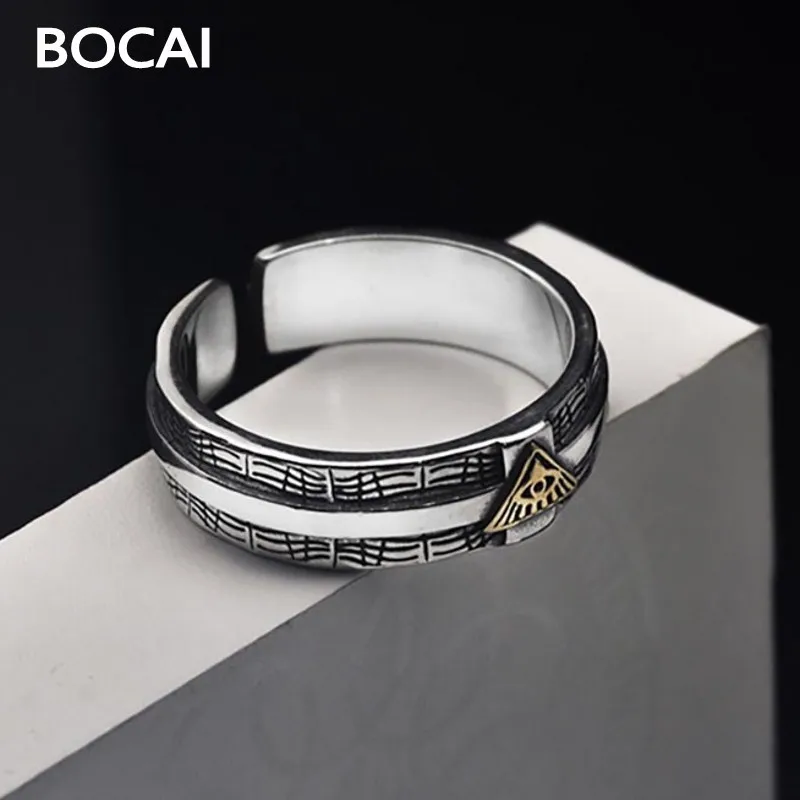 

BOCAI 2022 New 100% Real S925 Silver Ring for Men Eye of God Hip Hop Horus Retro Personality Single Men Ring Valentine's Day