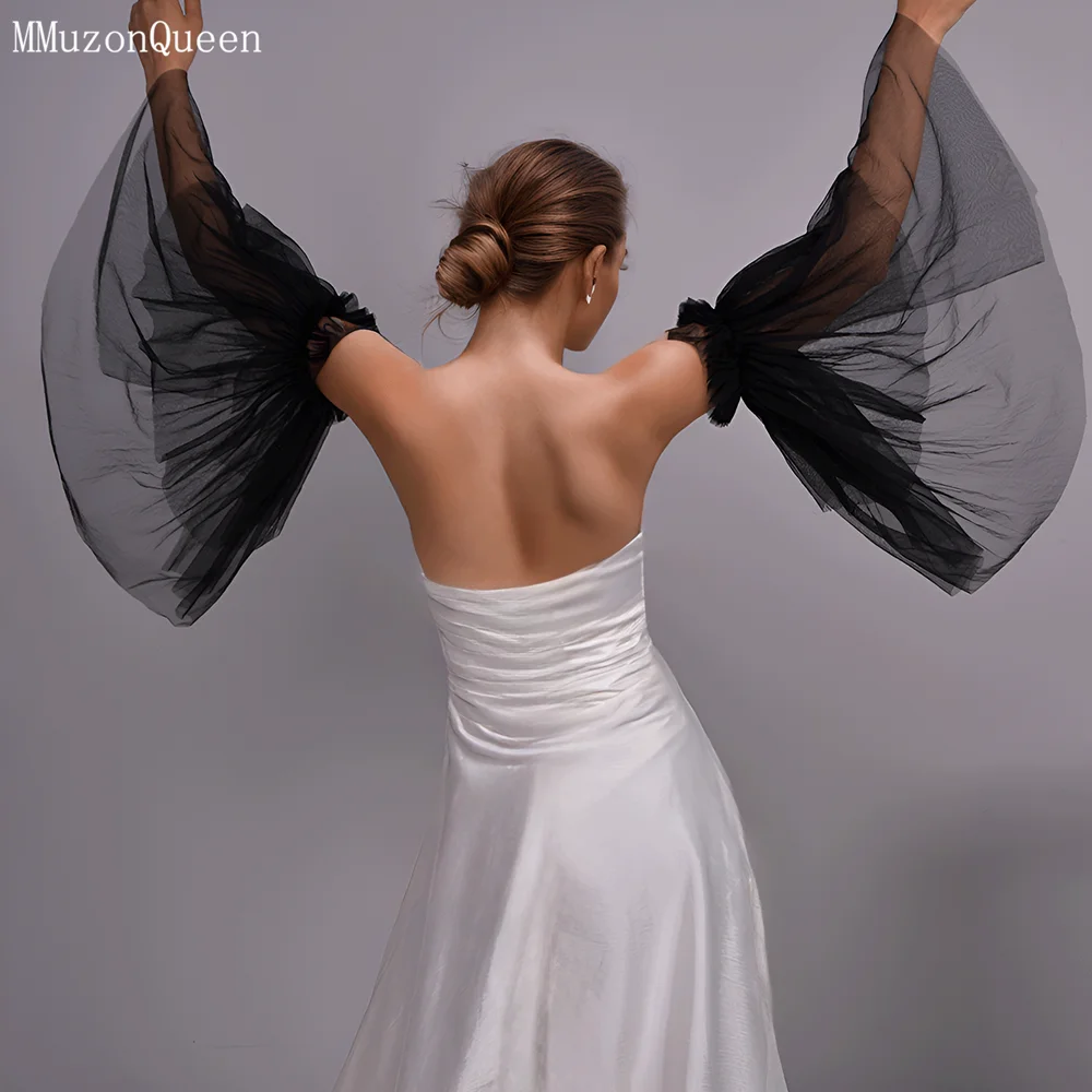 

TOPQUEEN Black Double-Layer Pleated Gloves Bridal Gloves Black Chiffon Gloves Elastic Women Wedding Accessories Mm20