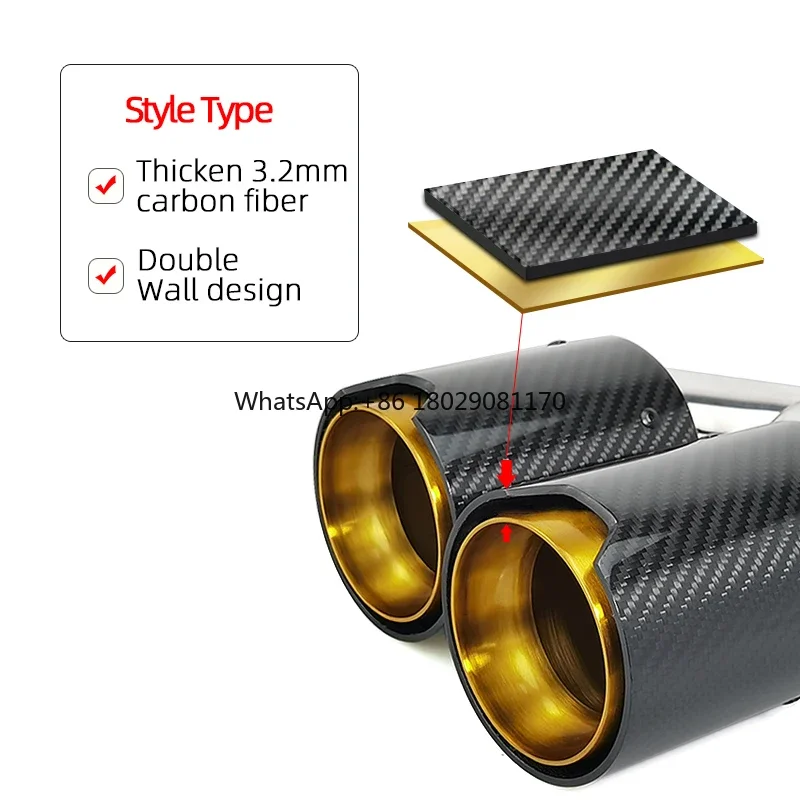 공장 수출 배기 듀얼 팁 m 성능 골드 스테인레스 탄소 섬유 Y 타입, 수정 자동차 머플러 파이프 테일팁