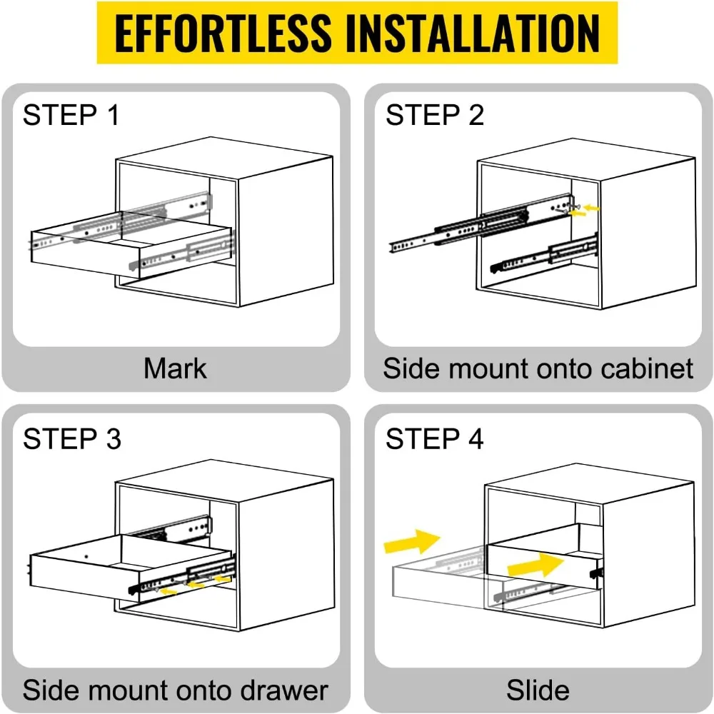 Rel Laci Pengunci 60 Inci dengan Kapasitas 500 lbs, Rel Bantalan Bola Pemasangan Samping untuk Laci Panjang yang Dapat Ditarik Sepenuhnya