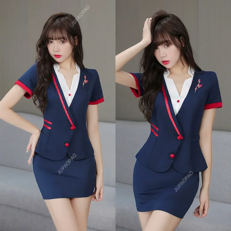 New Beauty Salon Elegant Uniform Foot Massage Technician Workwear Sauna Work Clothes for Women Hotel Club Front Desk Skirt Suit