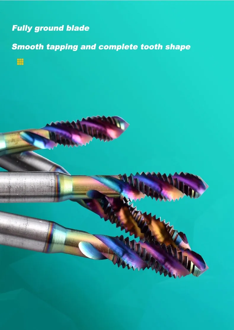 Azzkor dlc bunte Beschichtung Spiral gewinde bohrer für Aluminium effiziente Sackloch-Gewindes chneid werkzeuge m2m3m4m5m6m8m12 – Detail 2