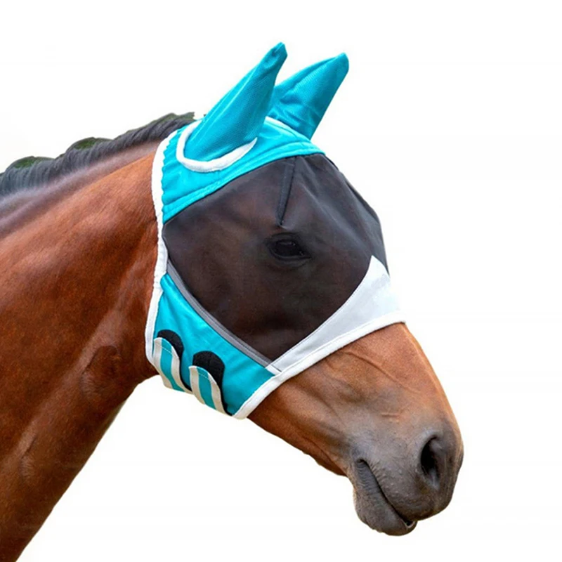 Horse Fly Mask Summer Eye Shield Anti Mosquito Ear Insects Ergonomics Pet Half Face Mesh Fly Protective Cover Anti-UV Supplies