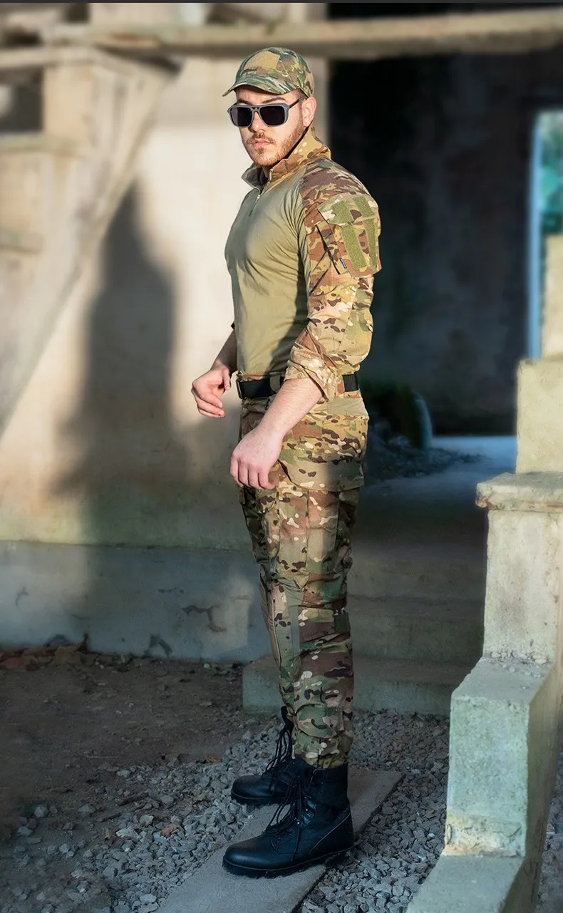 Summer Camouflage Wear-Resistant G3 Combat Uniform Breathable Frog Suit Camouflage Tactical Set, Long Sleeve Shirt with Pants​