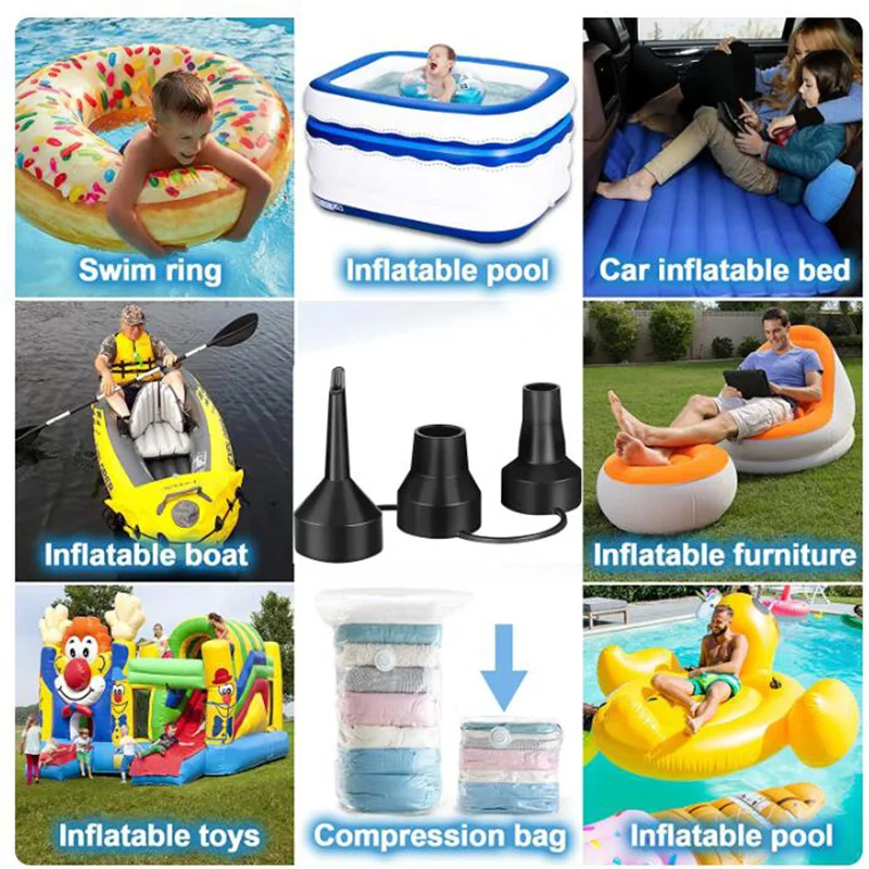 Potable Inflatable car Pump 12V 220V Electric AirPump Compressor For Mattress Swimming Pool Air Filling Inflator Blower Nozzle u