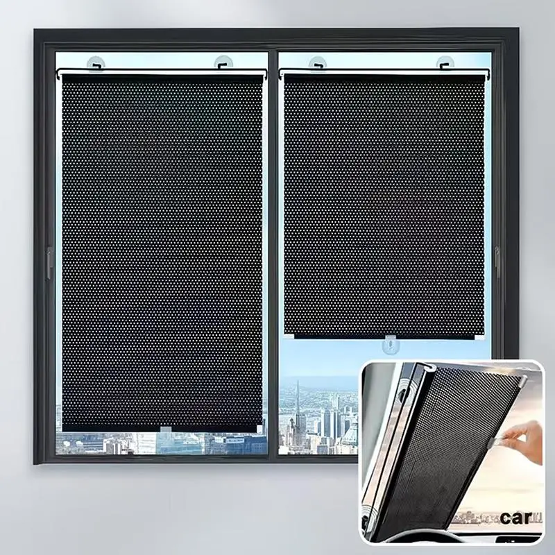 Portable Retractable Roller Shade with Suction Cups Sun Glare Reduction Cover for Truck Window Home Patio