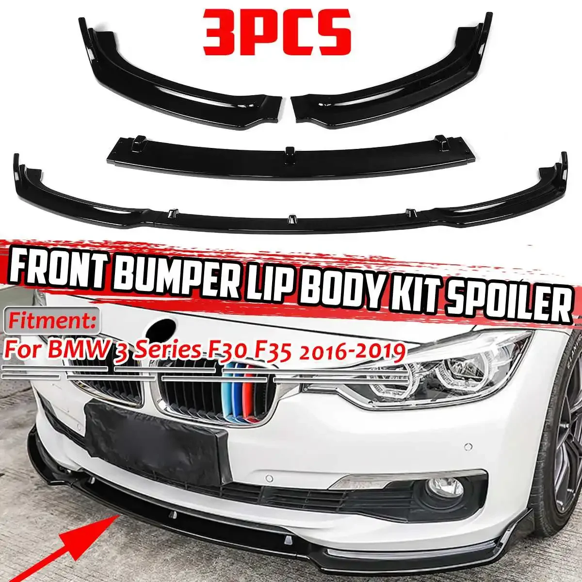 

3PCS Car Front Bumper Splitter Lip Diffuser Spoiler Protector Cover Guard Deflector Lips For BMW 3 Series F30 F35 2016-2019