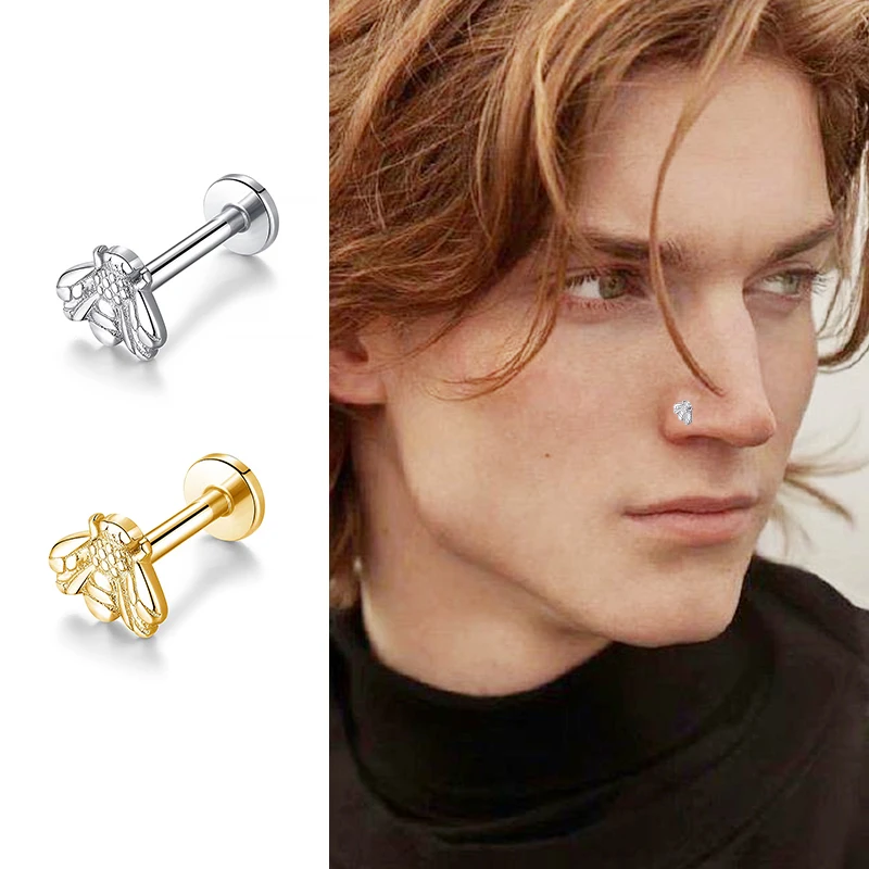 1PC Titanium Stud Earrings Internal Thread Labret Little Bee Lip Ear Studs Rings Tragus Cartilage Helix Piercing Body Jewelry