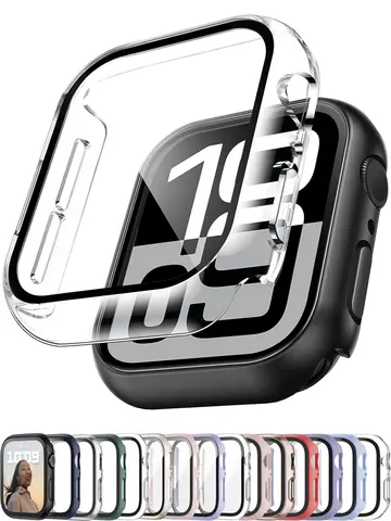 Verre + couvercle pour boîtier de montre Apple 10 9 8 7 6 SE 5 accessoire iWatch protecteur d'écran série iWatch 46mm 44mm 40mm 41 45mm 38 42mm