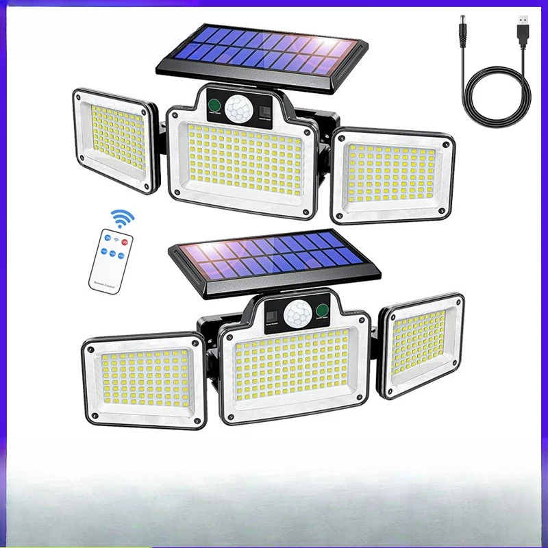 

Солнечный трехголовочный настенный светильник с зарядкой через USB, бытовой водонепроницаемый индукционный светильник для человеческого тела, настенное дорожное освещение во дворе, гараж
