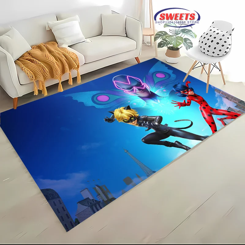 3D M1raculous L-Ladybug Cartoon Carpet for Home Living Room Childrens Bedroom,Sofa Doormat Kitchen Floor Rug Anti-slip Decor Mat