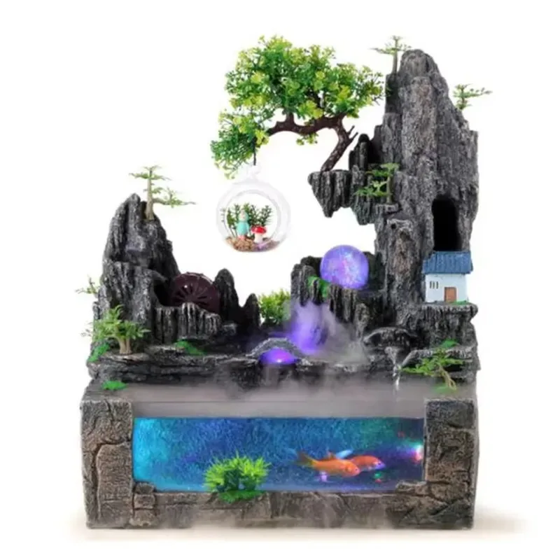 Interior Decoration Rockery Fish Pond Smoke Water Fountain Atomization Humidification Natural Landscape