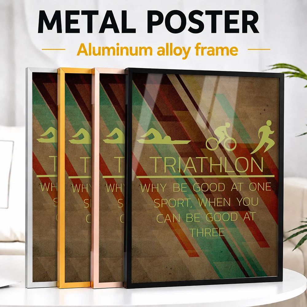 TRIATHLON FUNNY QUOTE Framed Aluminum Metal Poster Customized Photo Bold Typography Style Wall Art For Study Unique Coach Gift
