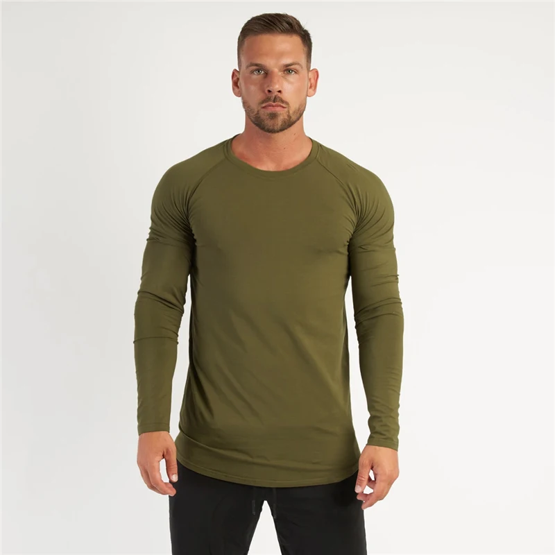 Spring Autumn Slim Fit Cotton Fitness Long Sleeve T Shirt Men Sports T-Shirt O-neck Running Tee Shirt Gym Bodybuilding Tshirt