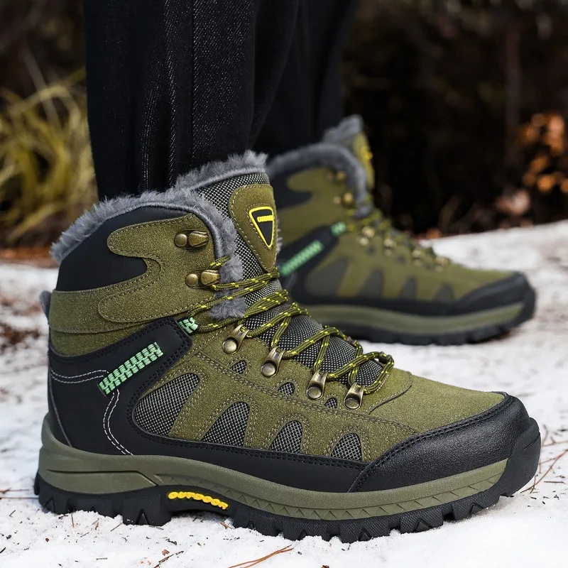 Winter Men's Hiking Shoes with Fur Outdoor Walking Sneakers Plush Warm Ankle Cotton Shoes Snow Boots Man Climbing Trekking Shoes