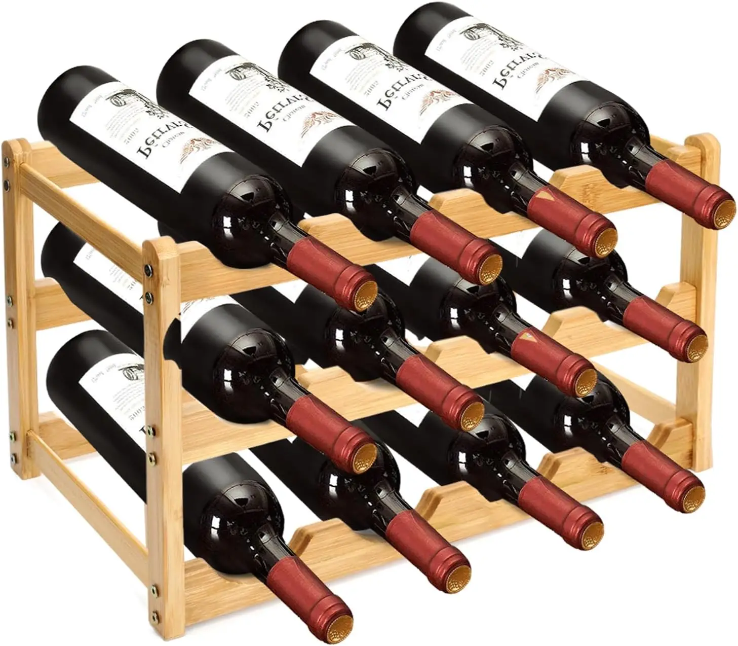 

3-Tier Bamboo Wine Rack for Cabinet, Holds 12 Bottles - Ideal for Bar, Kitchen, Home Storage