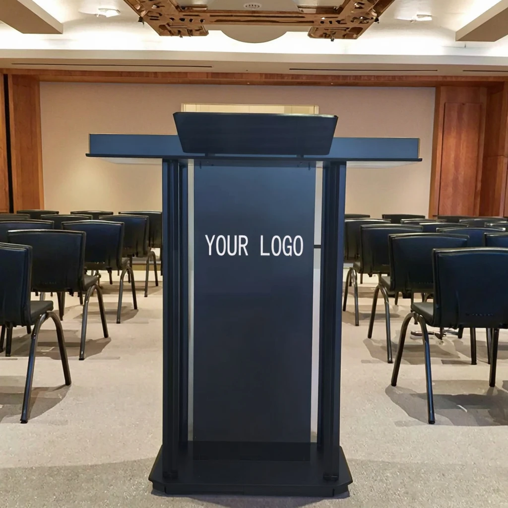 xg-Modern Commercial LED Acrylic Podium Adjustable Height Customized Color Prize Presentation Desks Floor Standing School Hotel@
