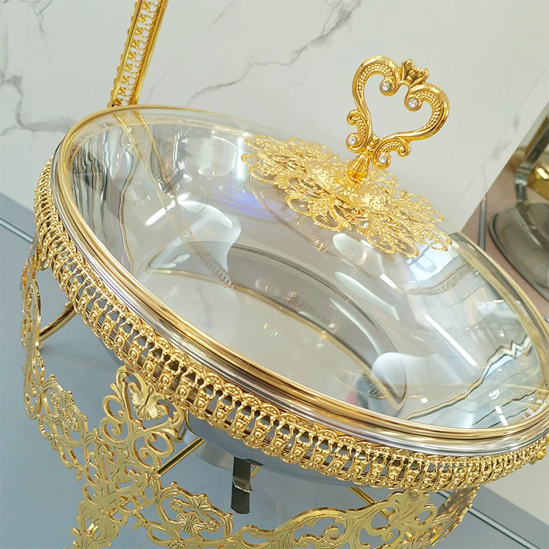 الذهبي الساخن وعاء بوفيه مجموعة فاخرة لفة الأعلى مطعم فندق هوت بوت جهاز تسخين الطعام بوفيه