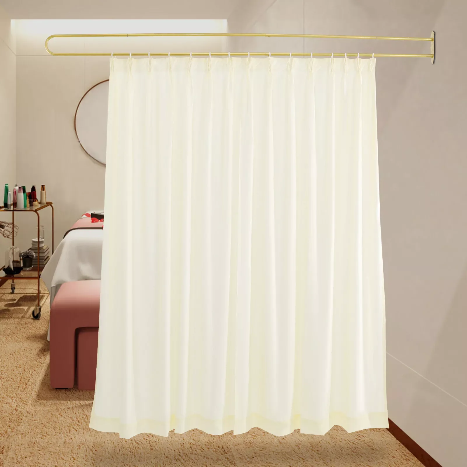 Partition Curtain With U-Shape Tube Privacy Partition Curtain Room Divider Bracket with Fabric