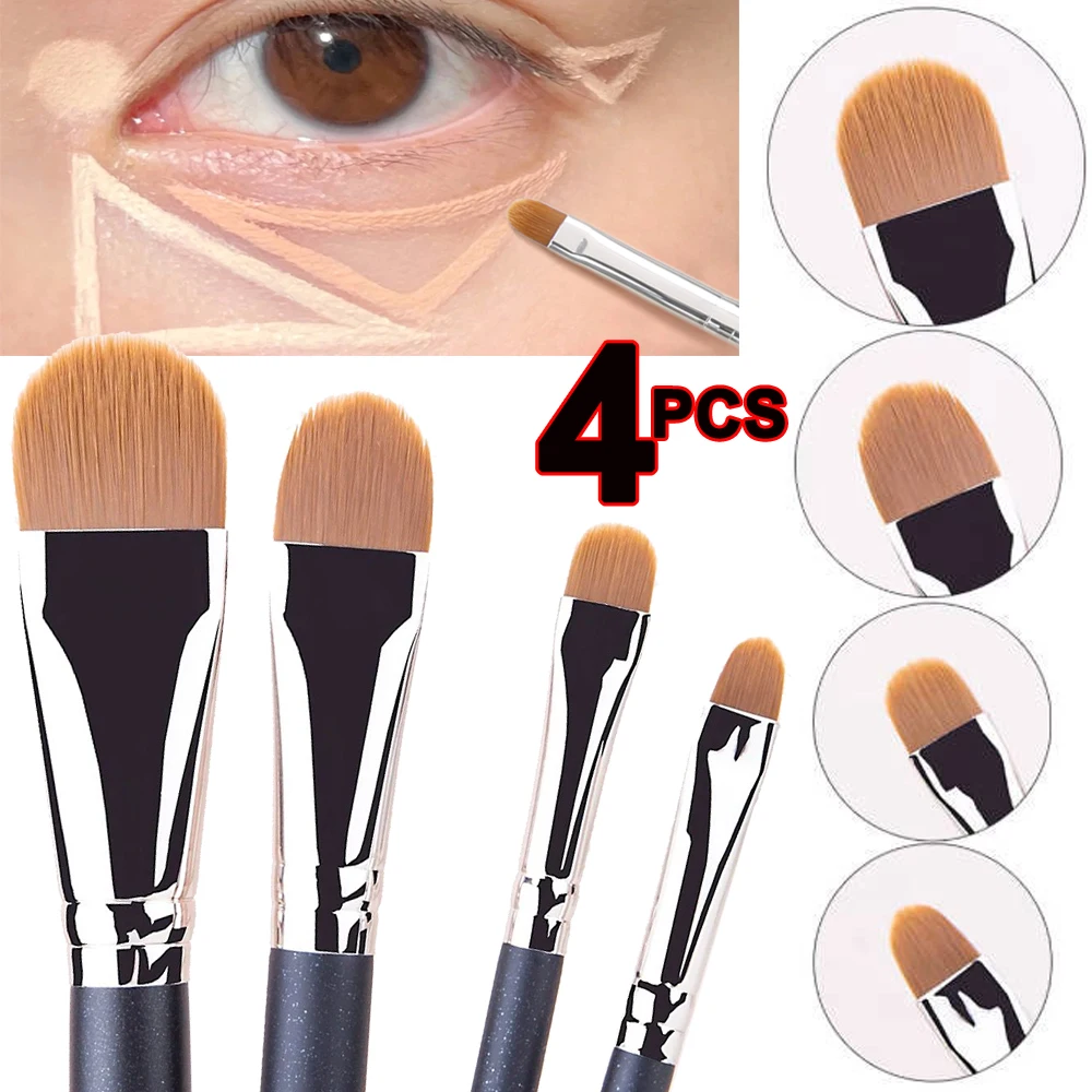 4 Arten von Größen, ultradünner, zungenförmiger Concealer-Pinsel, professionelle flüssige Grundierung, Creme, Concealer-Pinsel, weiche Make-up-Tools