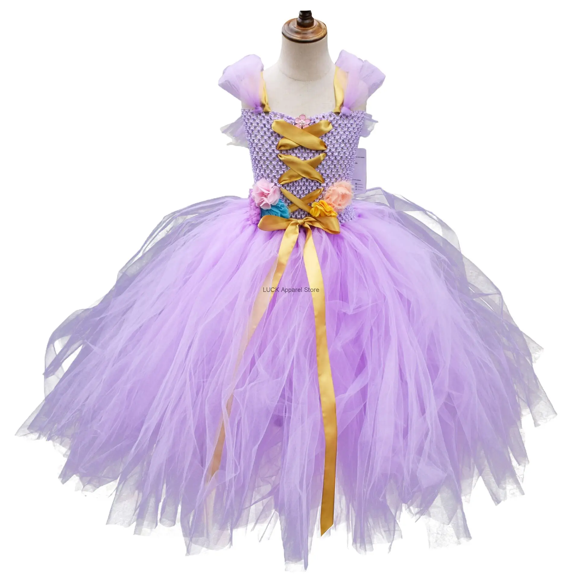 Kinderdag Cosplay Doek Meisje Prinses Jurk Lang Haar Verwarde Rapunzel Jurk Meisje Elegante Tutu Jurk