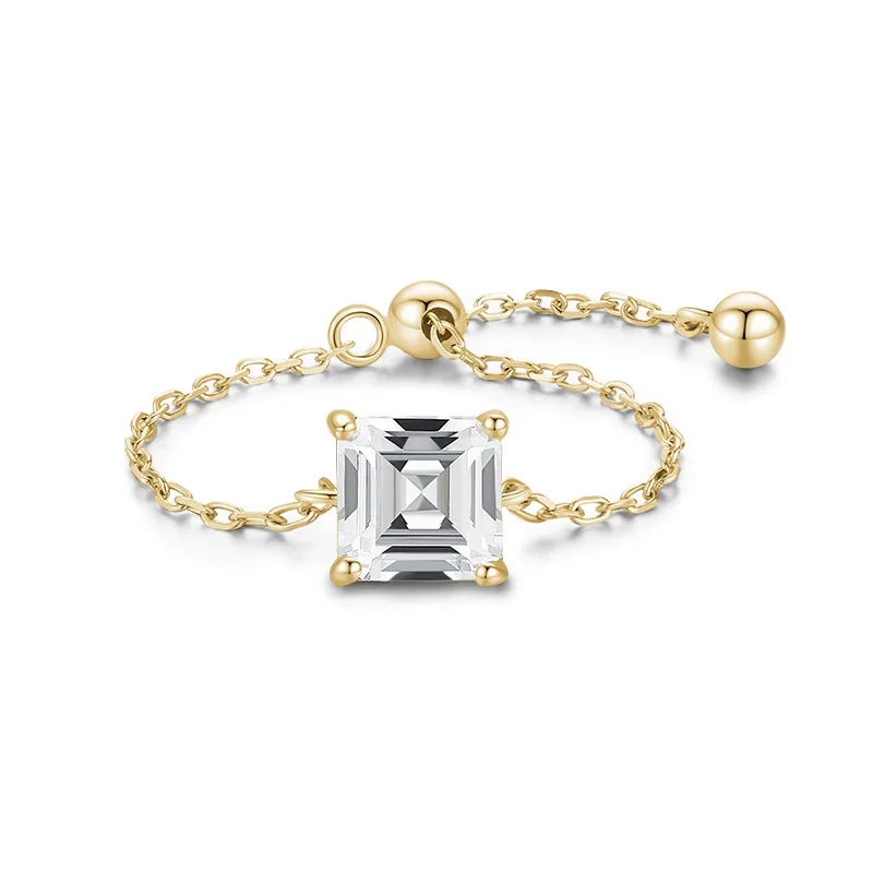 الأزياء والمجوهرات 925 الفضة الاسترليني مطلية بالذهب خواتم قابل للتعديل سلسلة البنصر مع حجر الكمثرى #2