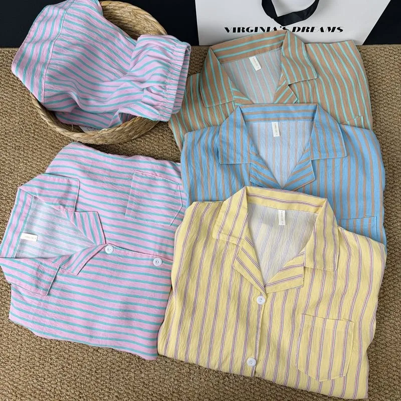 

New Striped Pajamas for Women, Summer Style, Girls' Student Short-Sleeve and Shorts Comfortable and Breathable Homewear Set