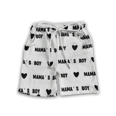 Mama's Boy Heart Summer Tie Shorts for Baby Pocket Detail Comfortable Cotton Kids Summer Clothing