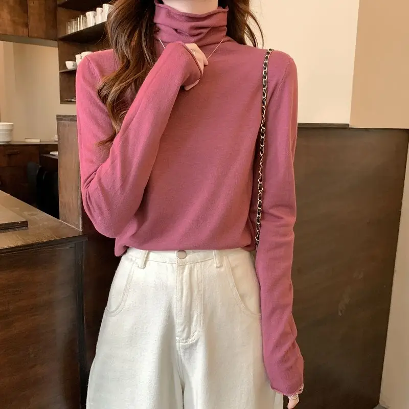 Woman Pullovers Solid Long Sleeve Sweaters Slim Fit Knitwear Leisure Soft Comfortable Simple All-match Korean Style Fashion