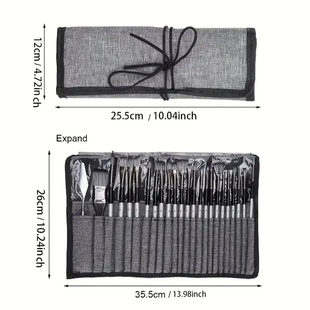 مجموعة فرش مكونة من 24 شكلًا مختلفًا باللون الرمادي الفضي وحقيبة تخزين من القماش سهلة الحمل ومناسبة لمستلزمات الرسم الزيتي المائية والزيتية #2