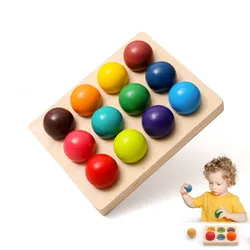 Juguetes Montessori de madera para niños, juguete de educación temprana para preescolar, juego sensorial a juego con bolas de arcoíris, Tablero de Clasificación cognitivo de Color