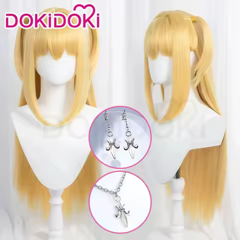 IN STOCK Misa Amanee Wig Anime Cosplay DokiDoki Women Golden Long Hair Misa Cosplay Necklace Ear Clips Free Wig Cap