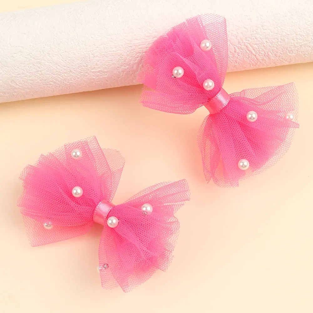 2/6Pcs Sweet Lace Bowknot Hair Clips White Pearl Hairpin Barrettes Lovely Bow Headwear Kids Headwear Girls Hair Accessories