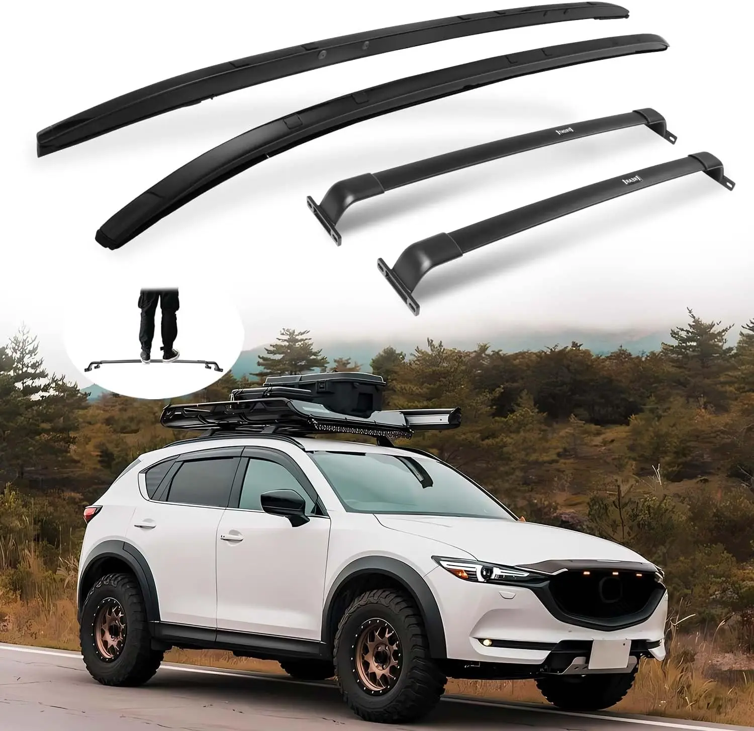 Enhanced 220 LBS Roof Racks & Side Rails for Mazda CX5 CX-5 2017-2025, All Aluminum Alloy, A Set Includes 2 Cross Bars and 2 Roo