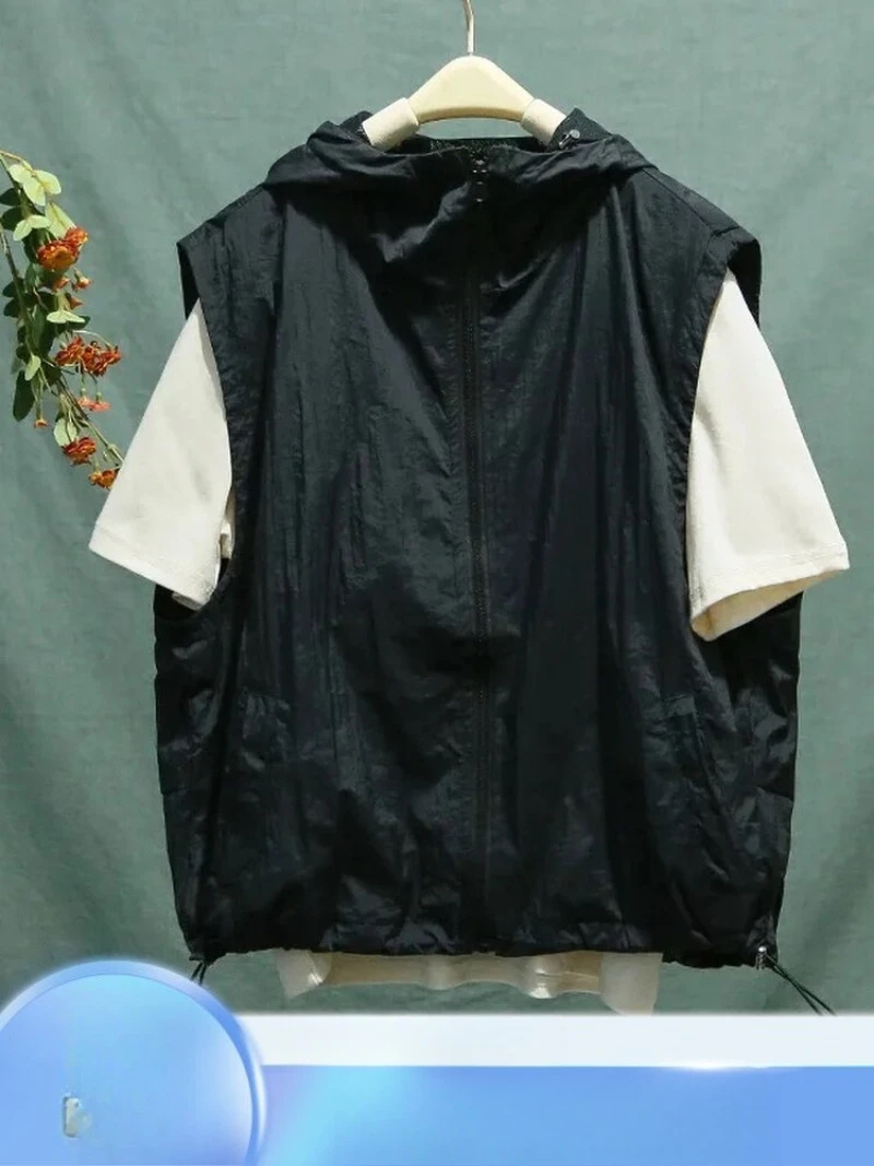 

Fat MM Extra Large Size 150kg Spring and Summer Casual Hooded Sleeveless Vest Women's Fashion Meat Cover Vest Thin Coat