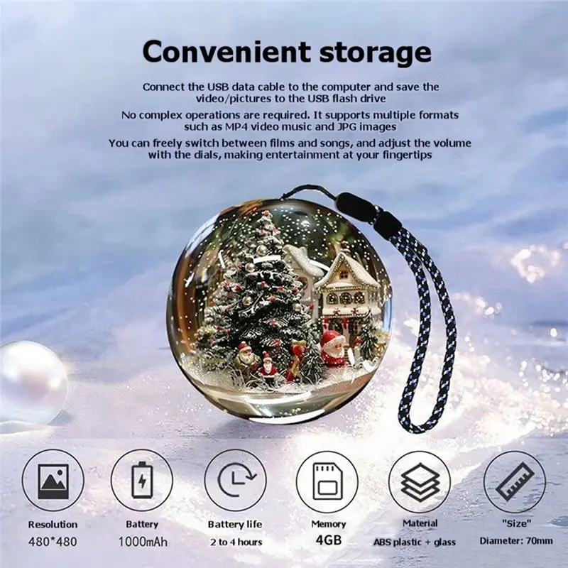 Crystal Spherical 3D Glass Ball Lamp 2.76 Inch LED Night Light Desktop Decor 4GB HD Video Player Pixel Display Screen